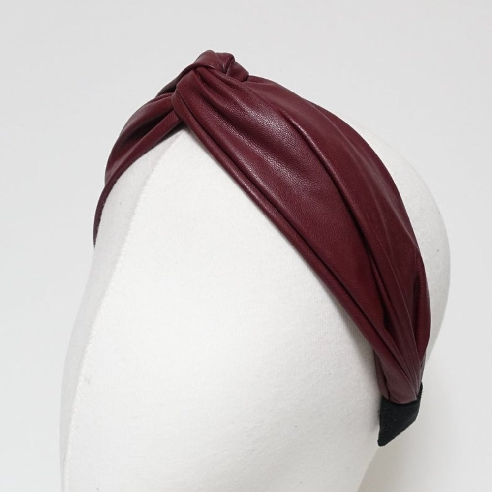 Burgundy Faux Leather Cross Knot Headband